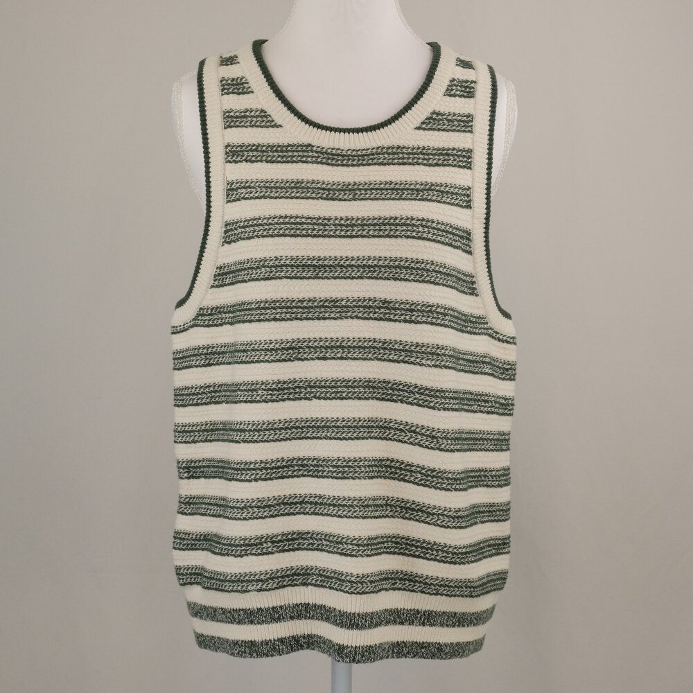 Veronica Beard Jerrel Striped Jacquard-Knit Linen Sweater Vest, Green/Ivory, XL